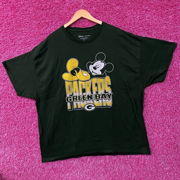 Disney x Junk Food NFL Green Bay Packers Mickey Mouse Kick Back Green Shirt 2XL - Picture 3 of 4
